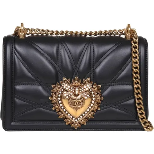 Schwarze gesteppte Schultertasche mit Herzdetail - Dolce & Gabbana - Modalova