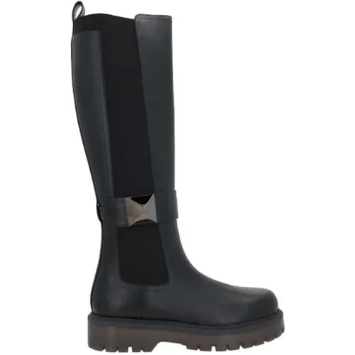 Leather Boots with Elasticized Side Panels , female, Sizes: 7 UK - Valentino Garavani - Modalova
