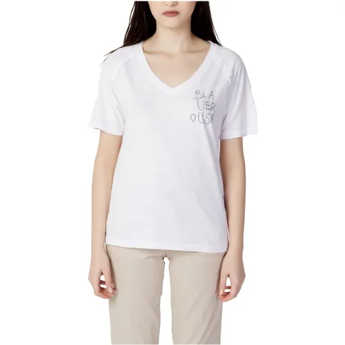 Weißes V-Ausschnitt Damen T-Shirt , Damen, Größe: 2XL - Blauer - Modalova