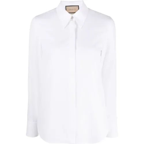 Weißes Logo-besticktes Baumwollhemd - Gucci - Modalova