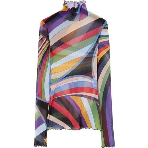 Top mit Grafischem Druck und Tüll , Damen, Größe: 2XS - EMILIO PUCCI - Modalova