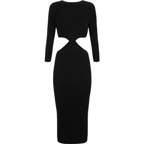 Geripptes Midi-Kleid mit Cut-Out - Schwarz , Damen, Größe: XL - Elisabetta Franchi - Modalova