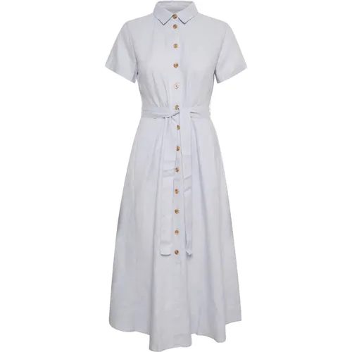 Graue Dawn Kleid mit Kurzen Ärmeln und Hemdkragen , Damen, Größe: L - Part Two - Modalova