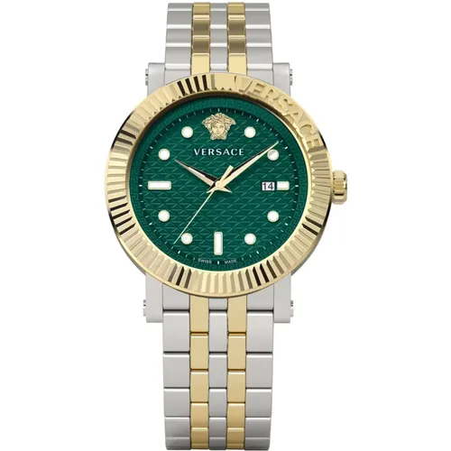 Classic Stainless Steel Watch Green Dial , male, Sizes: ONE SIZE - Versace - Modalova