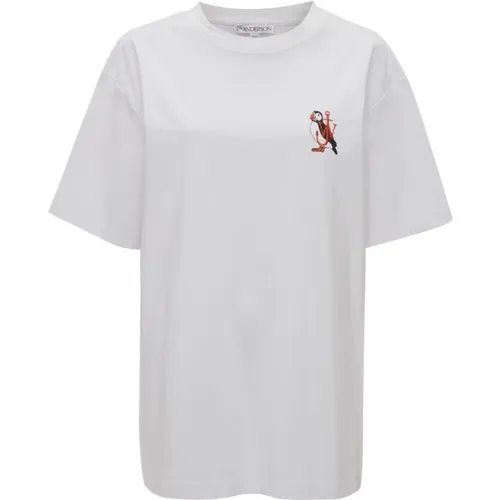 T-Shirt mit besticktem Motiv Rundhalsausschnitt , Herren, Größe: M - JW Anderson - Modalova