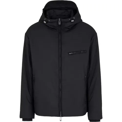 Schwarze Nylon Leichte Jacquard Jacke , Herren, Größe: XL - Emporio Armani - Modalova