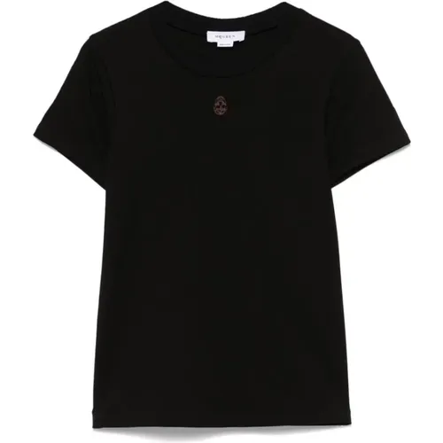 Schwarzes T-Shirt mit Totenkopfstickerei , Damen, Größe: XS - alexander mcqueen - Modalova