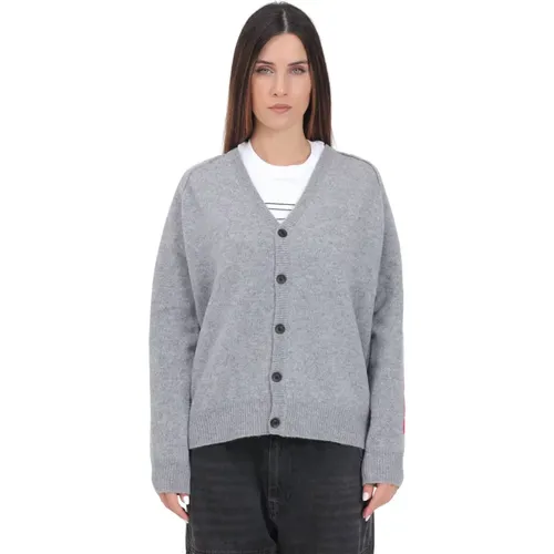 Graue Woll V-Ausschnitt Strickjacke - Diesel - Modalova