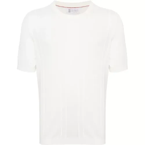 Weiße Baumwollstrick Crew Neck T-shirts - BRUNELLO CUCINELLI - Modalova