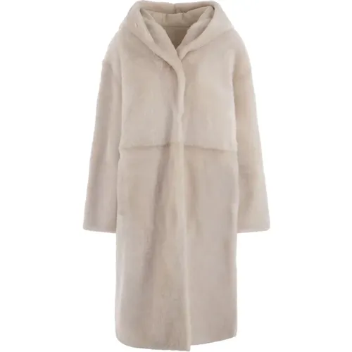 Shearling Hooded Coat with Snap Closure and Pockets , female, Sizes: L - Yves Salomon - Modalova