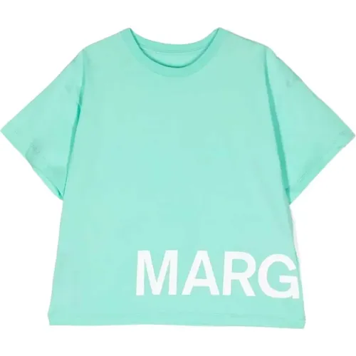 Blaues T-Shirt mit Logo-Print - MM6 Maison Margiela - Modalova