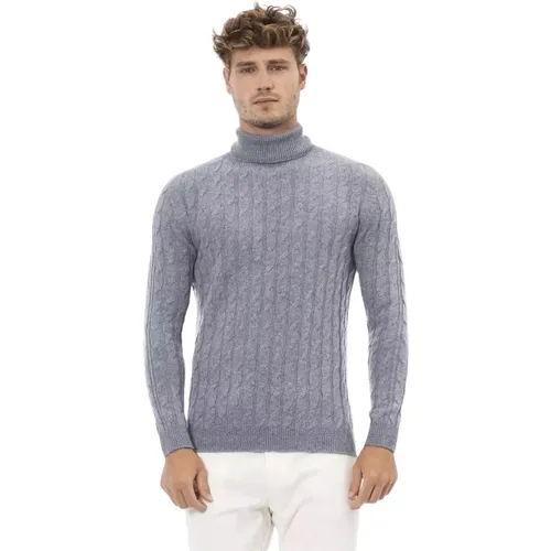 Eleganter Rollkragenpullover in Hellblau , Herren, Größe: M - Alpha Studio - Modalova