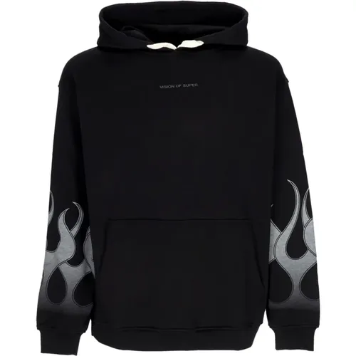 Flames Leichtgewicht Hoodie Schwarz/Grau , Herren, Größe: L - VISION OF SUPER - Modalova