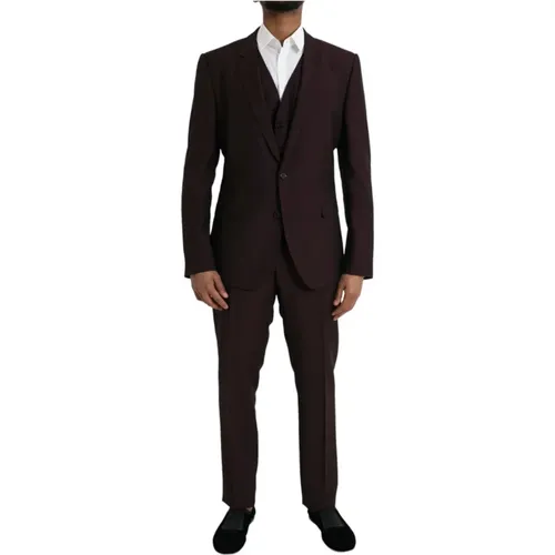 Maroon Slim Fit 3-Teiliger Anzug - Dolce & Gabbana - Modalova