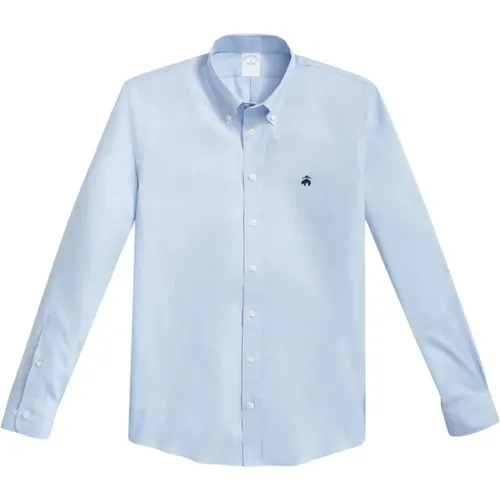 Blaues Regular Fit Non-Iron Stretch Baumwollhemd mit Button-Down-Kragen , Damen, Größe: XL - Brooks Brothers - Modalova