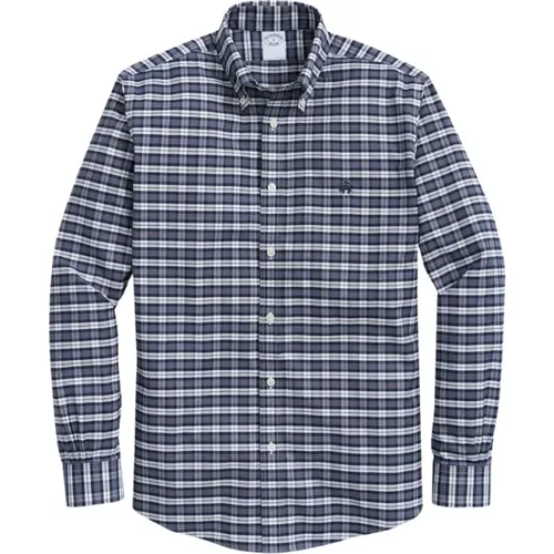 Dunkelblaues Regular Fit Non-Iron Stretch Baumwollhemd mit Button-Down-Kragen , Herren, Größe: XL - Brooks Brothers - Modalova