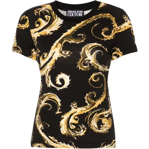 Schwarzes T-Shirt für Frauen Aw24 , Damen, Größe: M - Versace Jeans Couture - Modalova