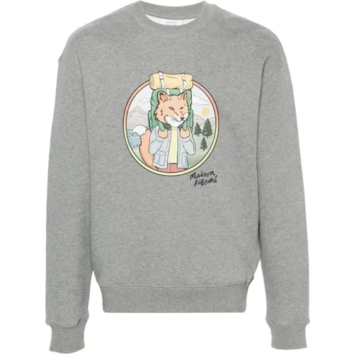 Fuchsmuster Rundhals Sweatshirt , Herren, Größe: 2XL - Maison Kitsuné - Modalova