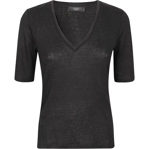 Linen V-Neck T-shirt , female, Sizes: XS, L, M, S - Max Mara Weekend - Modalova