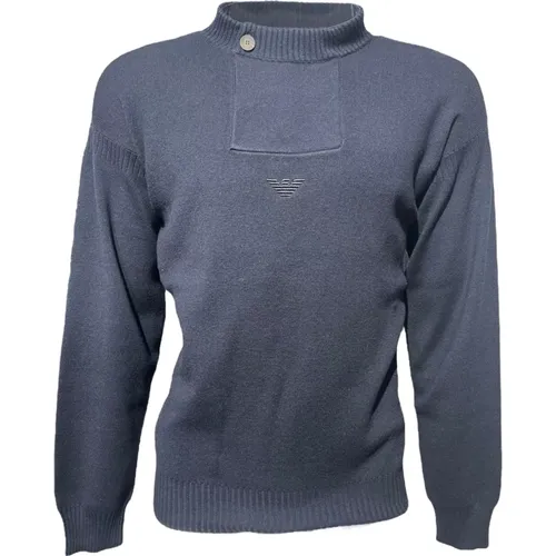 Hochgeschlossener Adler-Print-Sweatshirt Marineblau , Herren, Größe: M - Emporio Armani - Modalova