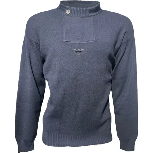 Hochgeschlossener Adler-Print-Sweatshirt Marineblau , Herren, Größe: S - Emporio Armani - Modalova