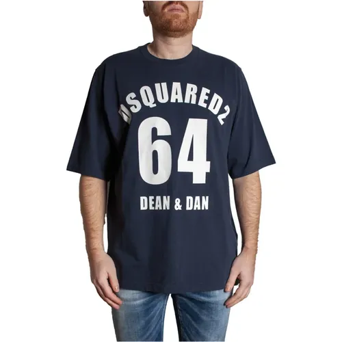 Blaues Oversized Print T-Shirt , Herren, Größe: XL - Dsquared2 - Modalova