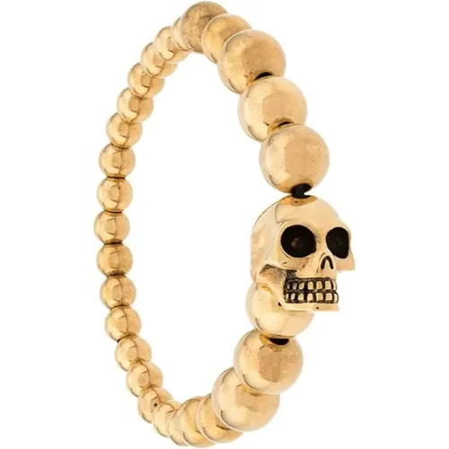 Multibeaded Gold Bracelet with Engraved Skull , male, Sizes: ONE SIZE - alexander mcqueen - Modalova