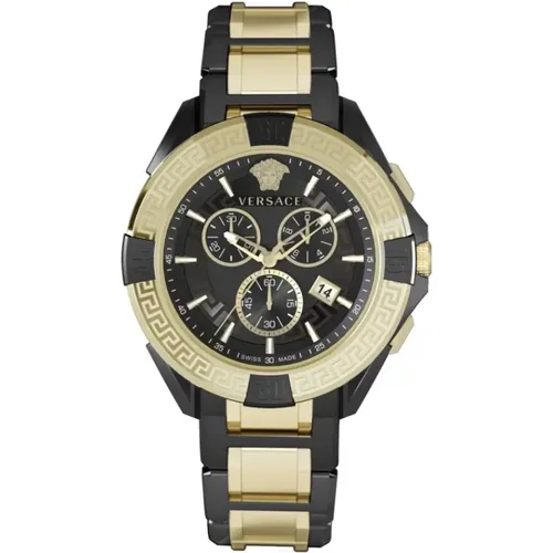 Chrono Sporty Black Gold Watch , male, Sizes: ONE SIZE - Versace - Modalova