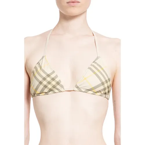 Wheat Signature Halterneck Bikini Top , female, Sizes: L, M, S - Burberry - Modalova