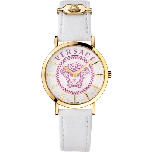 Essential Women's Watch Gold Leather White , female, Sizes: ONE SIZE - Versace - Modalova