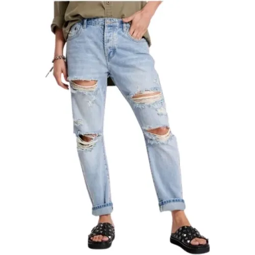 Niedrige Taille Saints Ripped Boyfriend Jeans , Damen, Größe: W28 - One Teaspoon - Modalova