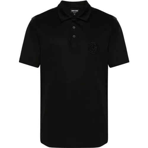 Elegantes Schwarzes Poloshirt mit kurzen Ärmeln , Herren, Größe: 2XL - Giorgio Armani - Modalova