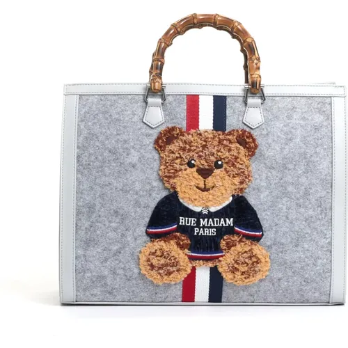 Große Graue Tote Tasche mit Teddy und Schultergurt - Rue Madam - Modalova