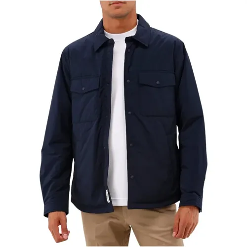 Blaue Melton Overshirt , Herren, Größe: M - Woolrich - Modalova