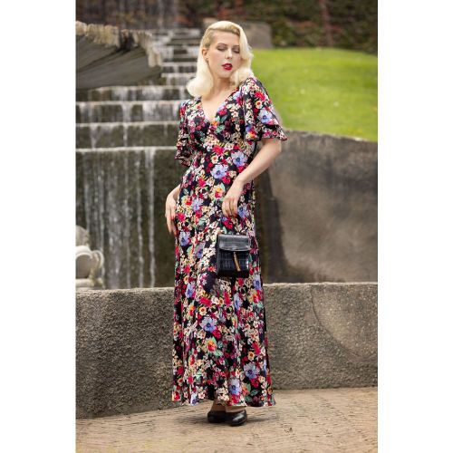 Robe longue fleurie Laura en noir - topvintage boutique collection - Modalova