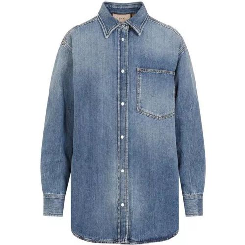 Quilted Gg Patch Blue Denim Shirt - Größe 40 - blue - Gucci - Modalova