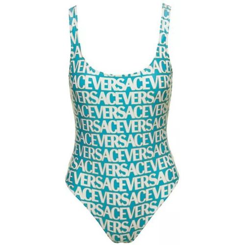 Blue One-Piece Swimsuit With All-Over Logo Letteri - Größe I - blue - Versace - Modalova