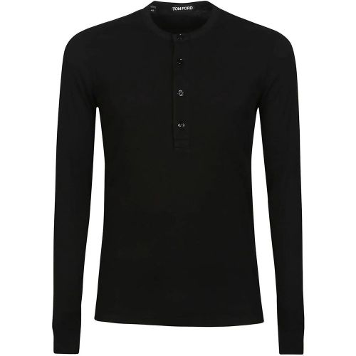 Long Sleeve Henley T-shirt Black - Größe 50 - Tom Ford - Modalova