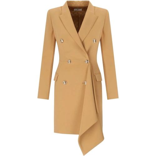 Bronze Double-Breasted Coat Dress With Ruffles - Größe 38 - Elisabetta Franchi - Modalova