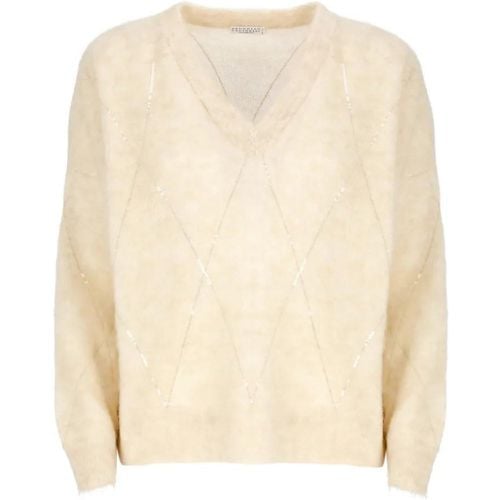 Ivory Sweater With Paillettes - Größe M - BRUNELLO CUCINELLI - Modalova