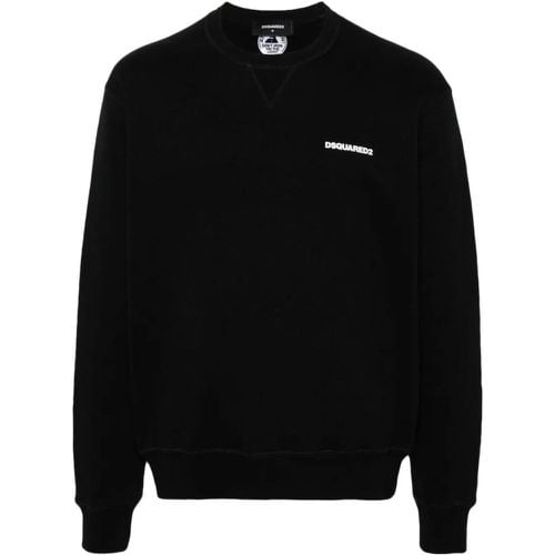 Black Cotton Jersey Texture Long Sleeve Sweatshirt - Größe M - Dsquared2 - Modalova