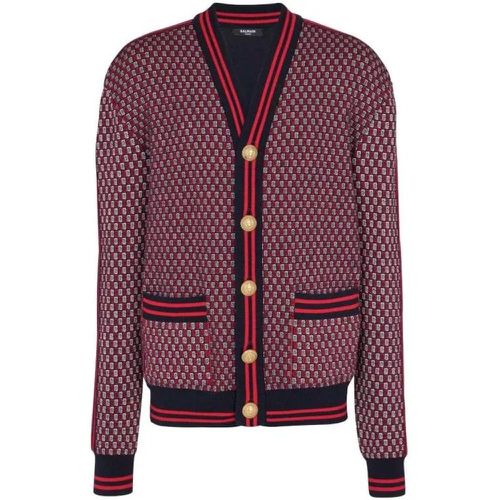 Monogram-Print Checked Wool Cardigan - Größe M - Balmain - Modalova