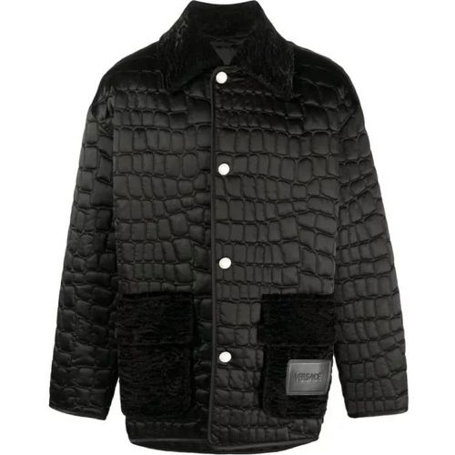 Black Quilted Croc-Effect Jacket - Größe 54 - black - Versace - Modalova