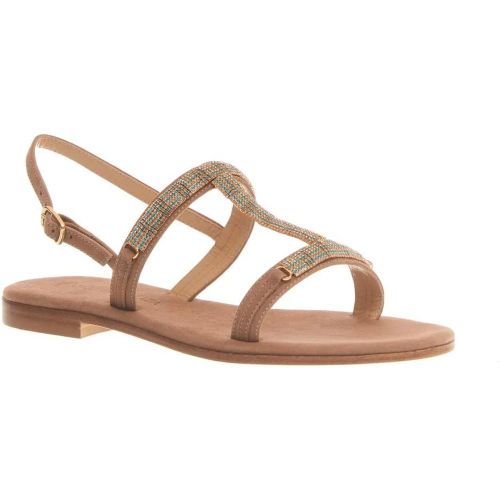 Sandalen - Beige Suede Sandal With Blue And Copper Crystals - Gr. 36 (EU) - in - für Damen - Paola Fiorenza - Modalova