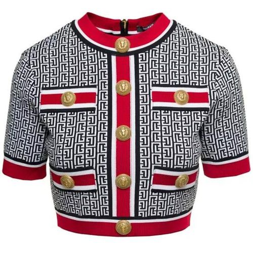 Multicolor Cropped Top With Monogram Print And Jew - Größe 40 - Balmain - Modalova