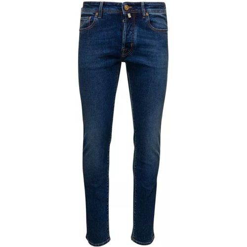 Blue Slim Five Pockets Jeans With Logo Patch In St - Größe 37 - blue - Jacob Cohen - Modalova
