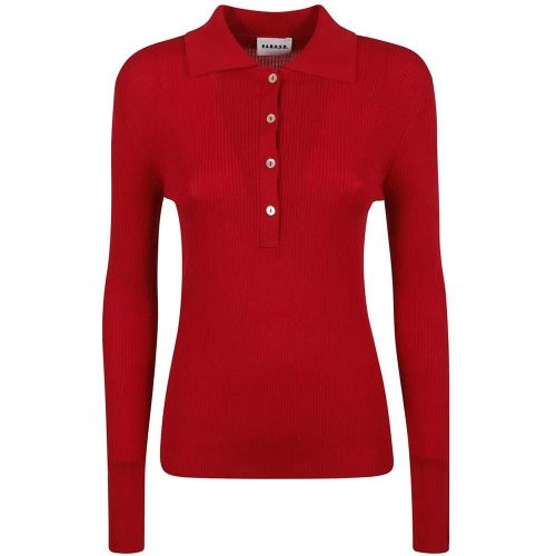 Bright Red Ribbed Knit Polo Sweater With Front But - Größe L - P.A.R.O.S.H. - Modalova