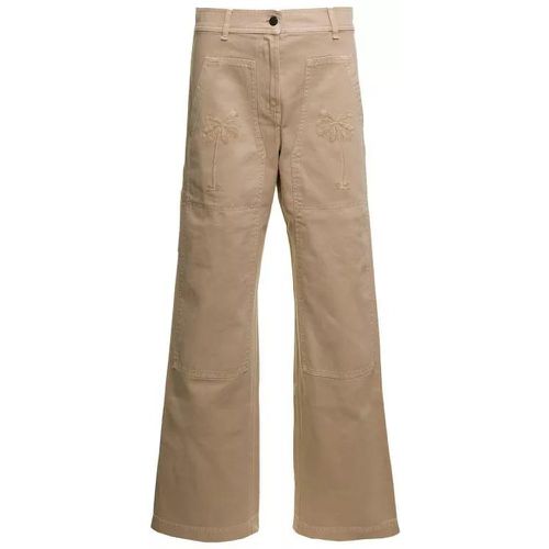 Beige 'Cargo' Pants With Embroidered In Cotton Den - Größe 38 - brown - Palm Angels - Modalova