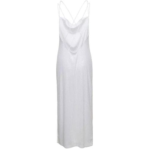 White Maxi Dress With Draped Neckline And All-Over - Größe 36 - white - Rotate - Modalova