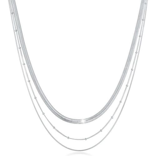 Halsketten - Halskette Layer 3-reihig Flach Rund Kugelkette 925 - Gr. unisize - in Silber - für Damen - Elli - Modalova
